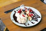 Ice Cream With Chocolate Waffles Stock Photo