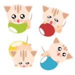 Cartoon Cat Play Ball Illustration Stock Photo