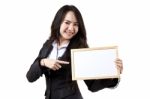 Business Lady Holding White Board Stock Photo