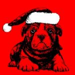 Dog With Santa Claus Hat Hand Drawn Stock Photo