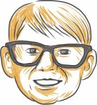 Caucasian Boy Glasses Head Smiling Drawing Stock Photo