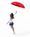 3d Rendering Of A Happy Girl With An Umbrella Stock Photo