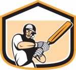 Cricket Player Batsman Batting Shield Cartoon Stock Photo