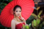 Thai Woman In Traditional Costume Stock Photo