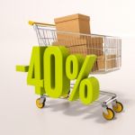 Shopping Cart And 40 Percent Stock Photo