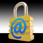 At Sign Padlock Shows Private Mail Secured Stock Photo