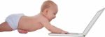 Cute Baby Boy Using Laptop Computer Stock Photo