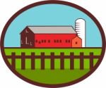 Farm Barn House Silo Oval Retro Stock Photo