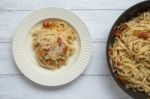 Home Cooking, Spaghetti With Tomato And Carrot Stock Photo