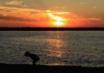 Fall Sunset On Lake Michigan Stock Photo