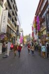 Unidentified Tourist Shopping In Myeongdong, South Korea Stock Photo