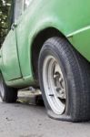 Flat Tire Of Old Car Stock Photo