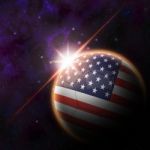 United State Of America Flag On 3d Football With Rising Sun Stock Photo