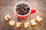 Cook Alphabet Biscuit With Coffee Cup Stock Photo