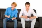 Teenagers Playing Computer Game Stock Photo