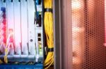 Fiber Optic With Servers In A Technology Data Center Stock Photo