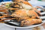 Grilled Prawns Serving On Dish Stock Photo