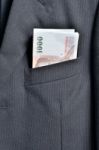 Money In Male Jacket Pocket Stock Photo