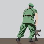 Soldier With Gun,  Flat Design Illustration Stock Photo