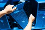 Man Fix Server Network In Data Center Room Stock Photo