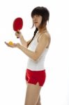 Lady Serving Pingpong Stock Photo