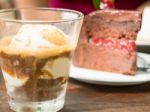 Affogato Espresso And Black Forest Cake Stock Photo