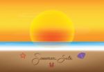 Summer Sale Promotion Season With Sunset And Sea Beach Backgroun Stock Photo