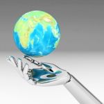 3d Hand With Earth Globe In His Hand Stock Photo