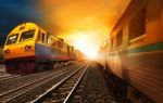 Passenger Trains And Industry Container  Railroads Running On Ra Stock Photo