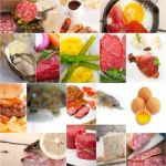 High Protein Food Collection Collage Stock Photo