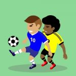 Two Soccer Players Fighting For A Ball Stock Photo