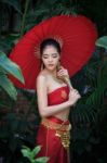 Thai Woman In Traditional Costume Stock Photo