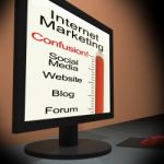 Internet Marketing On Monitor Showing Emarketing Confusion Stock Photo