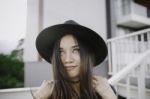 Beautiful Asian Young Woman Smiling On The City Stock Photo