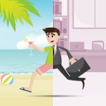 Cartoon Businessman Relax On Summer Time Stock Photo