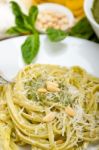 Italian Traditional Basil Pesto Pasta Ingredients Stock Photo