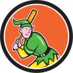 Elf Baseball Player Batting Circle Cartoon Stock Photo