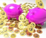 Piggybanks On Coins Shows European Financial Status Stock Photo