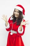 Beautiful Young Santa Clause Woman, Isolated Stock Photo