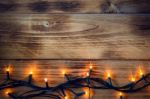 Christmas Background - Vintage Planked Wood With Lights And Text Space Stock Photo