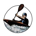 Kayak Paddler Canoe Scratchboard Stock Photo