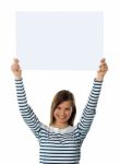 Girl Lifting Blank Placard High Stock Photo