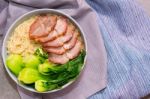 View Top Pork Noodle On Background Stock Photo