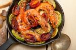 Roasted Shrimps With Zucchini And Tomatoes Stock Photo