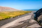 Valley Of Ocona River As It Flows Into The Pacific Ocean In The Stock Photo