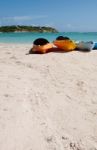 Kayaks On Beach Stock Photo