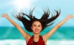 Excited Girl At The Beach Stock Photo