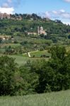 Distant View Of Montepulciano And San Biagio Church Stock Photo