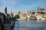 View From Charles Bridge Towards The St Vitus Cathedral  In Prag Stock Photo