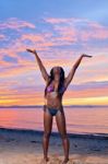 Beautiful Black African American Woman Posing On The Beach At Su Stock Photo